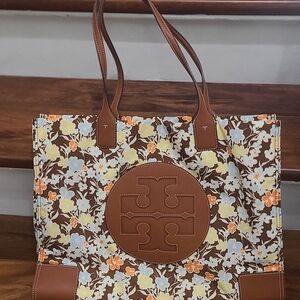Tory Burch Floral Brown Tote Bag